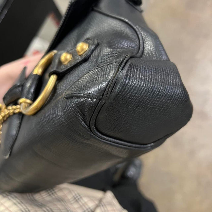 Gucci black leather horsebit shoulder bag