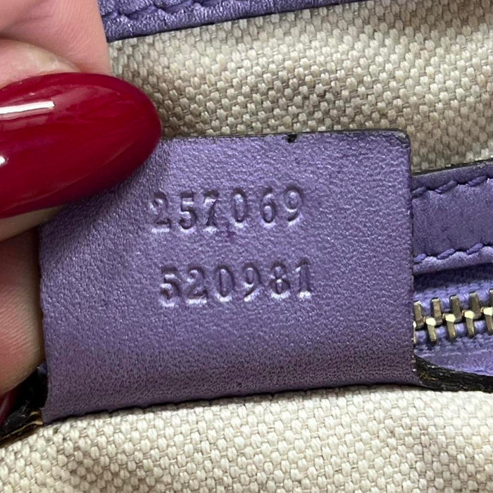Gucci purple monogram heart tote bag