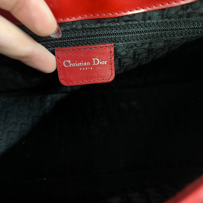 Christian Dior red patent double leather saddle bag
