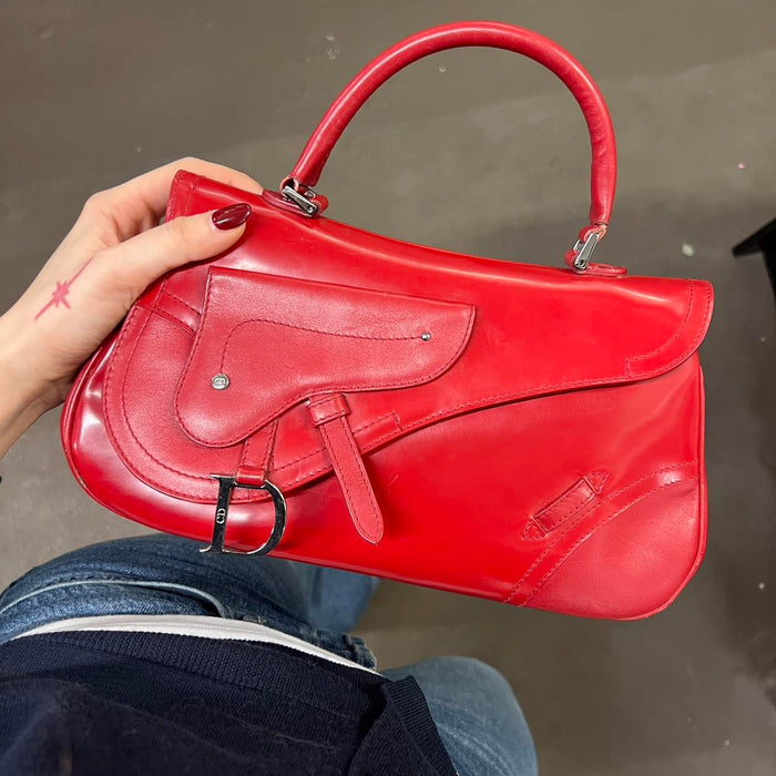 Christian Dior red patent double leather saddle bag