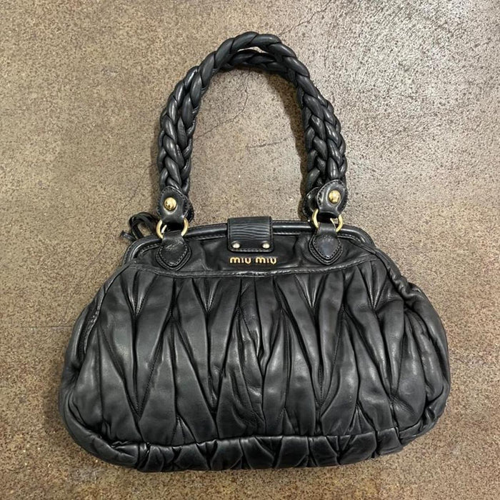 Miu Miu black leather matelasse coffer bag