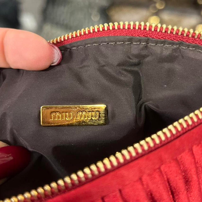 Miu Miu red satin pleated clutch