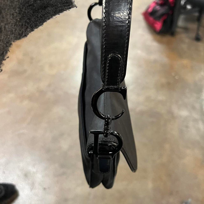 Christian Dior black satin saddle bag