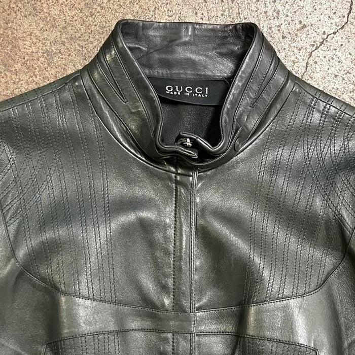 Gucci dark green leather jacket