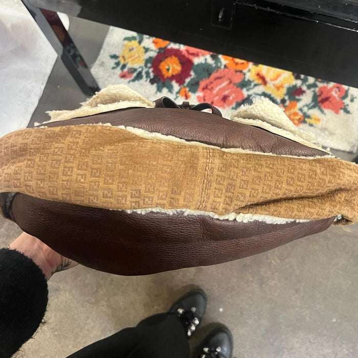 Fendi shearling leather shoulder bag