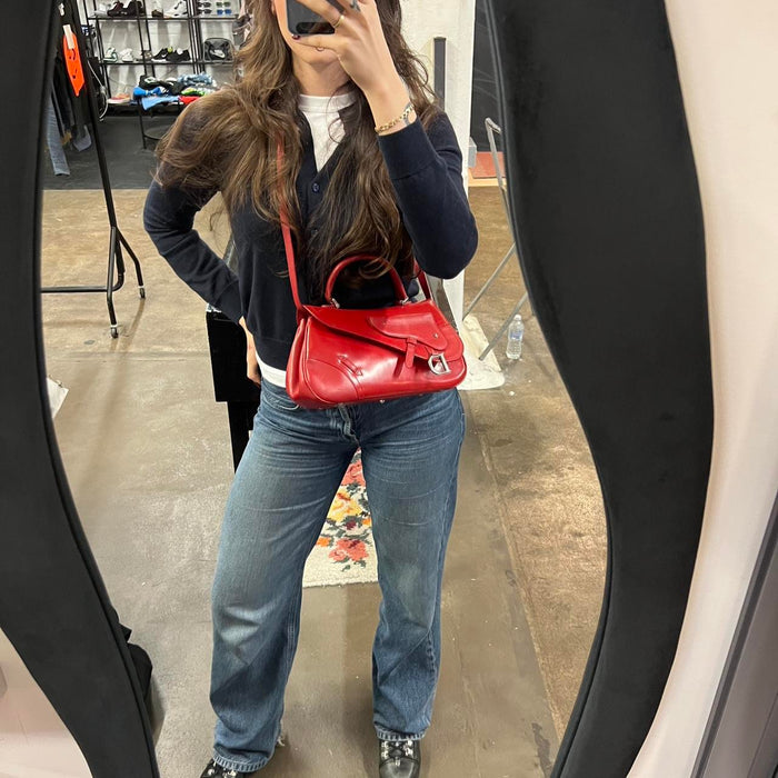 Christian Dior red patent double leather saddle bag