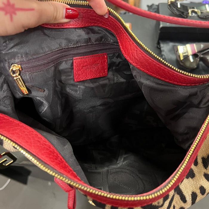 Dolce & Gabbana red leather & leopard print hobo bag