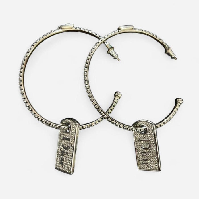 Christian Dior diamanté dog tag hoops