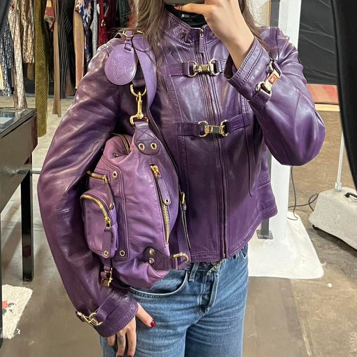 Gucci hysteria purple leather convertible shoulder bag & backpack