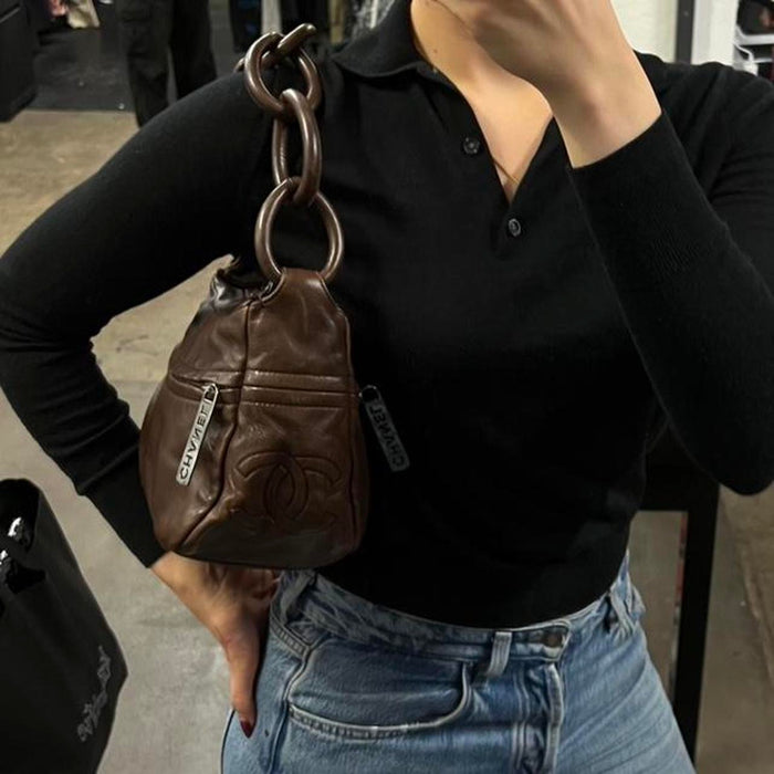 Chanel chain link brown leather bag