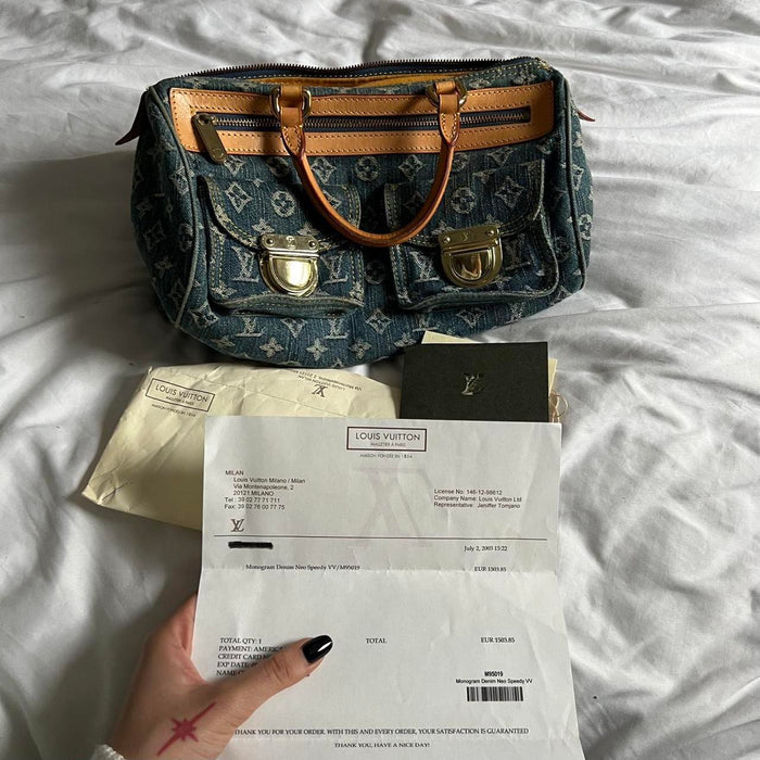 Louis Vuitton denim speedy handbag