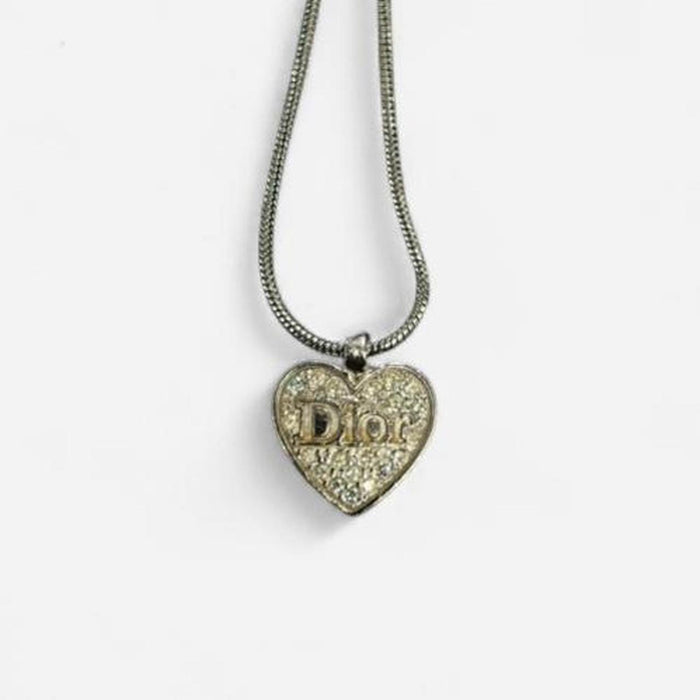Christian Dior silver diamanté heart necklace