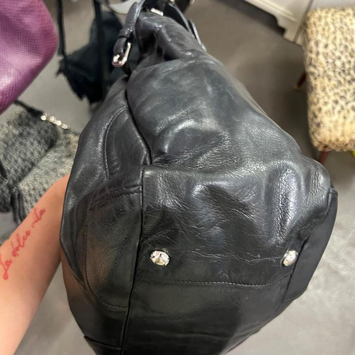 Prada black leather double pocket hobo bag