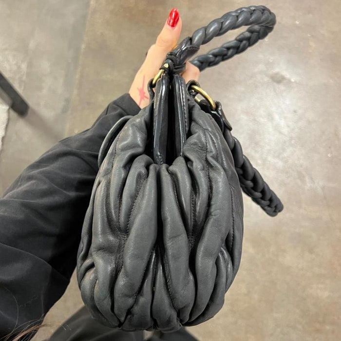 Miu Miu black leather matelasse coffer bag