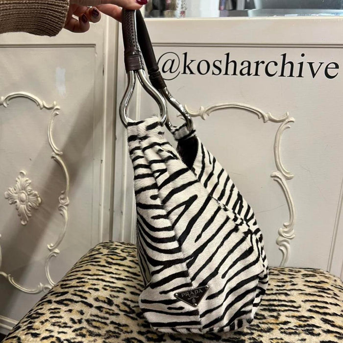 Prada pony fur zebra shoulder bag