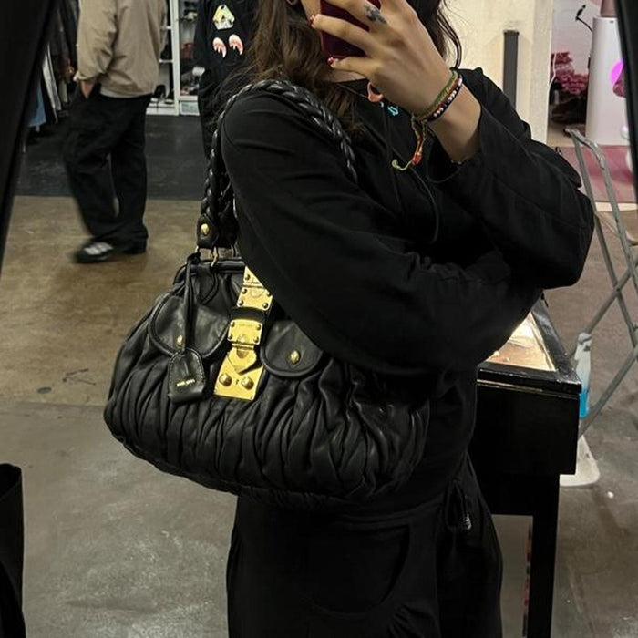 Miu Miu black leather matelasse coffer bag