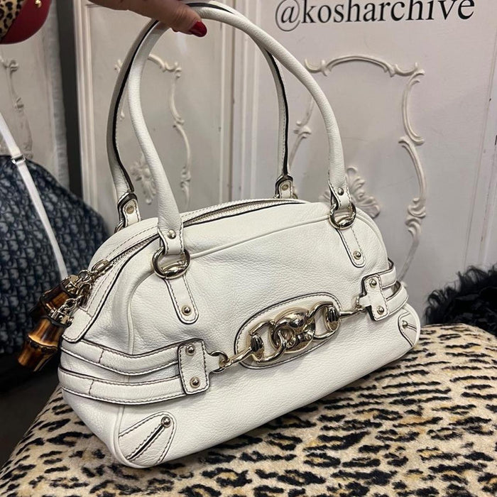 Gucci horsebit white Boston bag