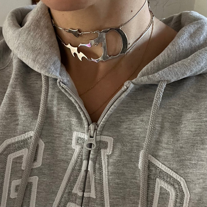 Dior silver flame choker necklace