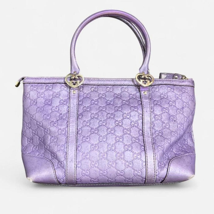 Gucci purple monogram heart tote bag