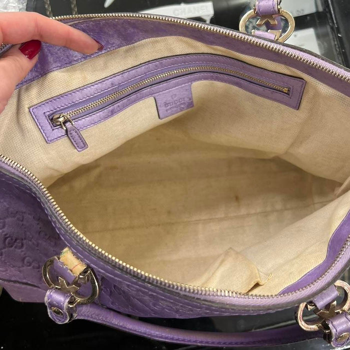 Gucci purple monogram heart tote bag