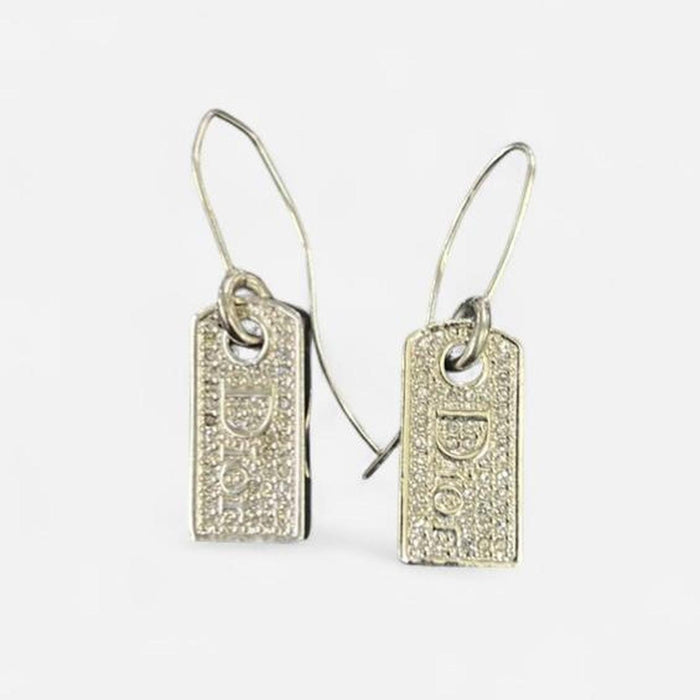 Dior silver diamanté tag earrings