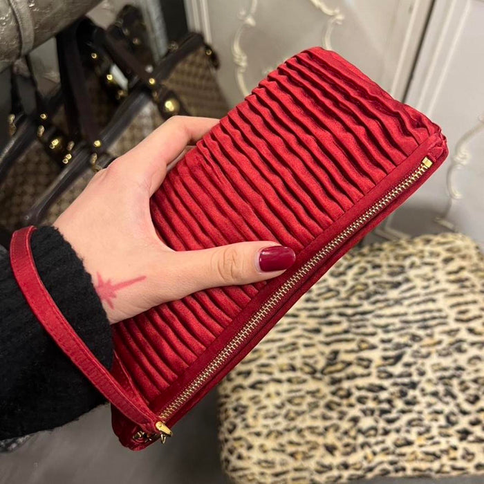 Miu Miu red satin pleated clutch
