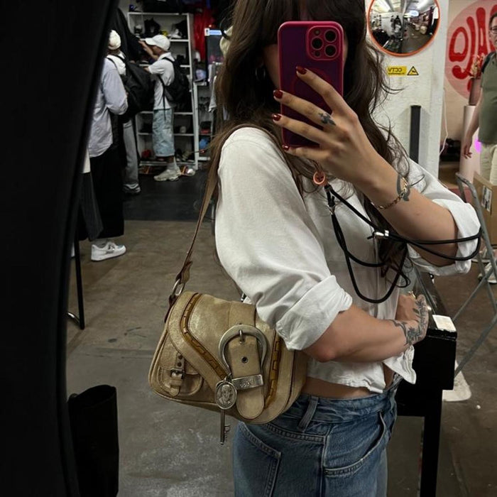 Christian Dior champagne small gaucho bag