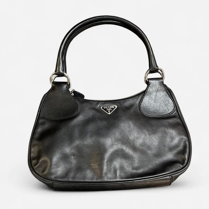 Prada black leather moon shoulder bag