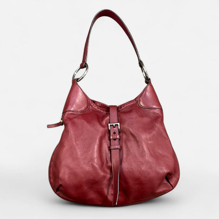 Prada red leather hobo bag