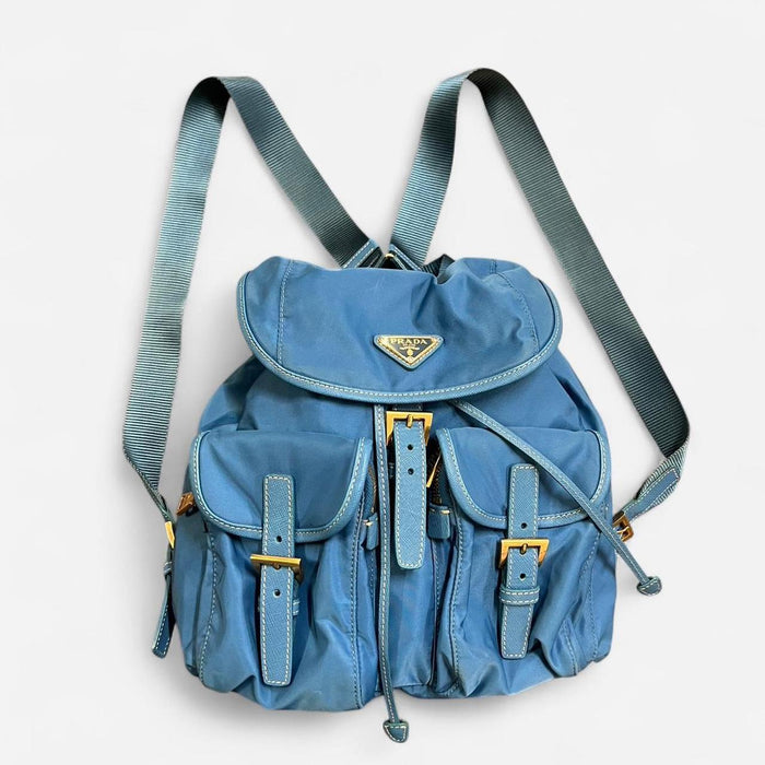 Prada blue nylon backpack