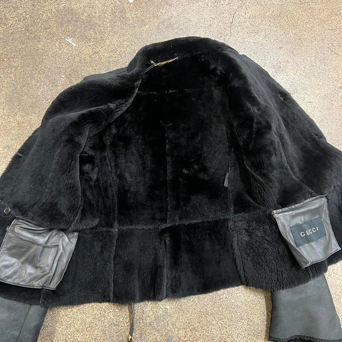 Gucci Tom Ford black leather shearling jacket