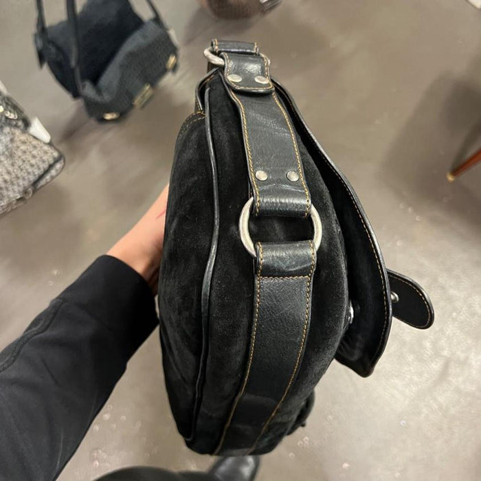 Christian Dior black suede gaucho bag