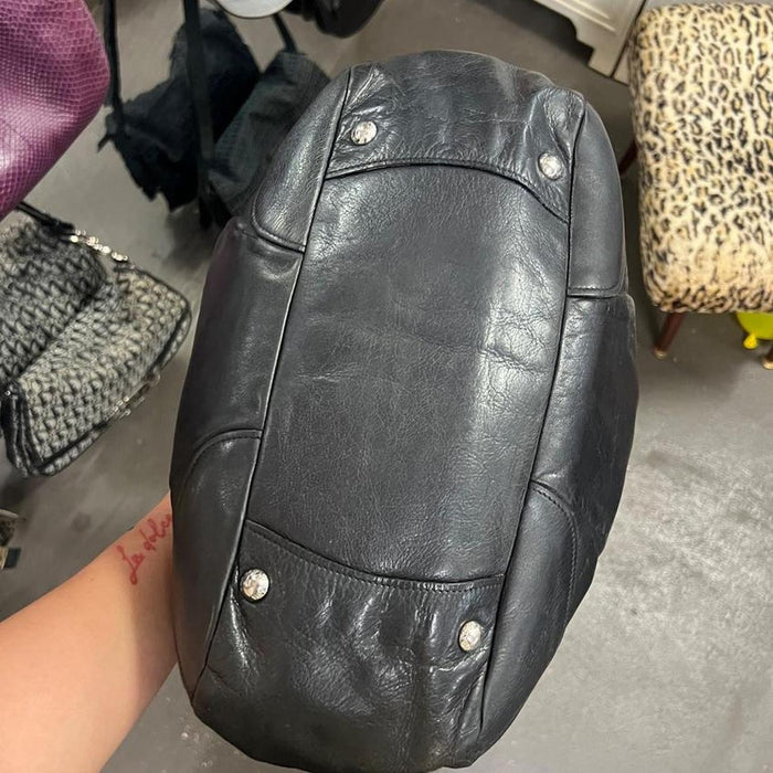 Prada black leather double pocket hobo bag