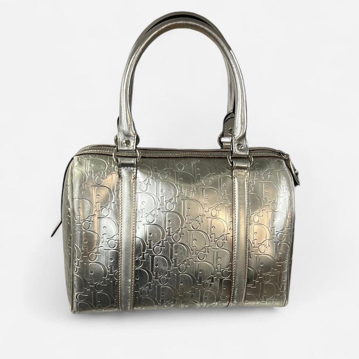Christian Dior silver monogram Boston bag