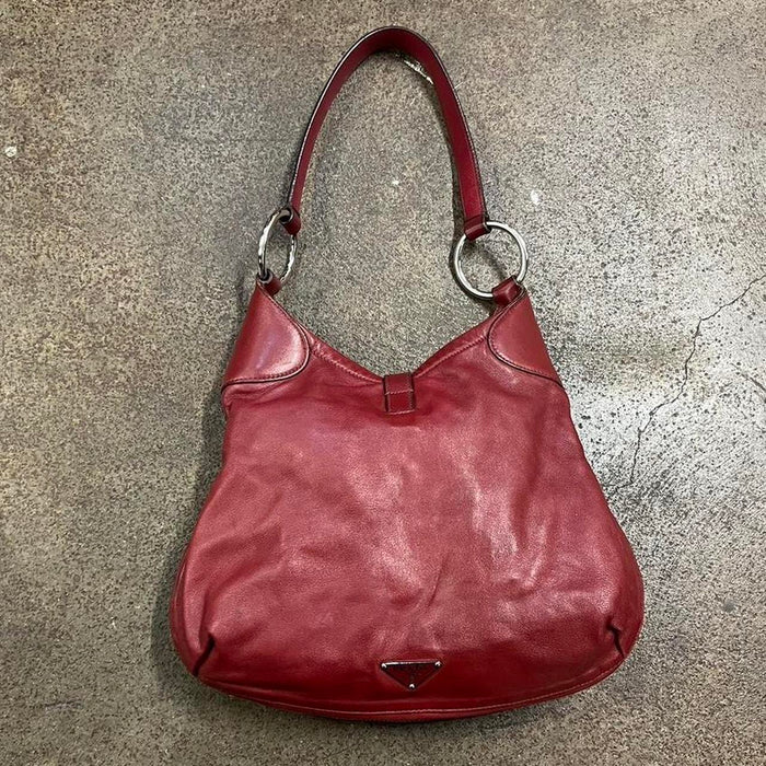 Prada red leather hobo bag