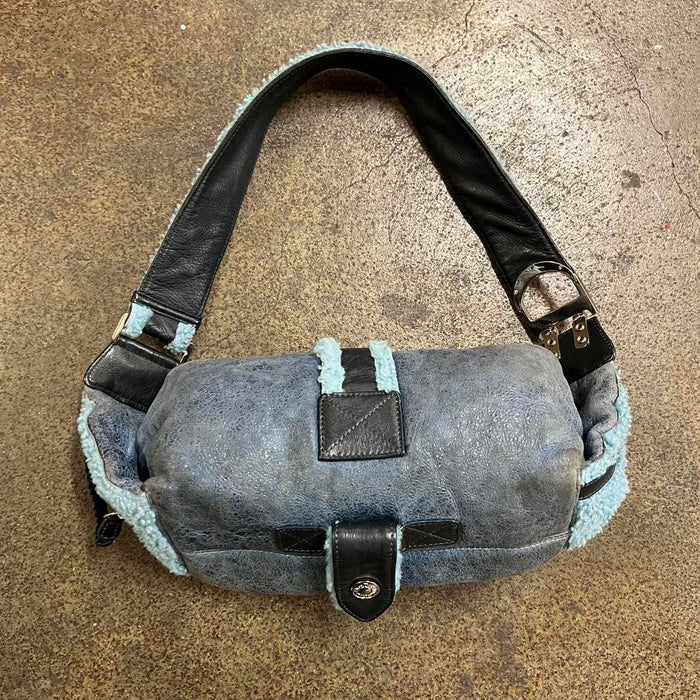 Christian Dior shearling blue flight bag