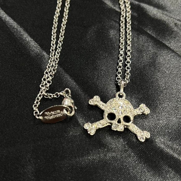 Vivienne Westwood silver diamante skull necklace