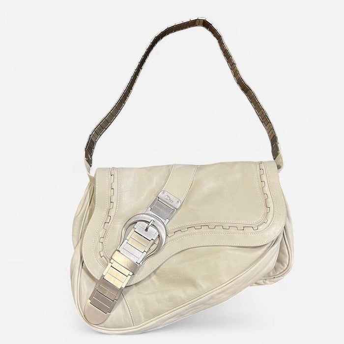 Christian Dior white oyster strap gaucho saddle bag