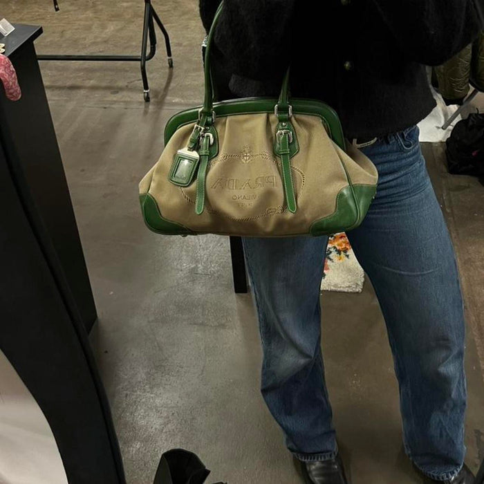 Prada green jacquard shoulder bag