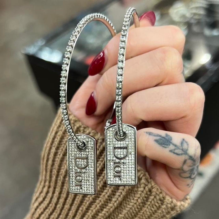Christian Dior diamanté dog tag hoops