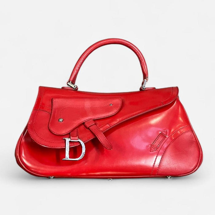 Christian Dior red patent double leather saddle bag