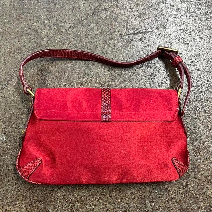Gucci reins red lizard satin rhinestone thong bag