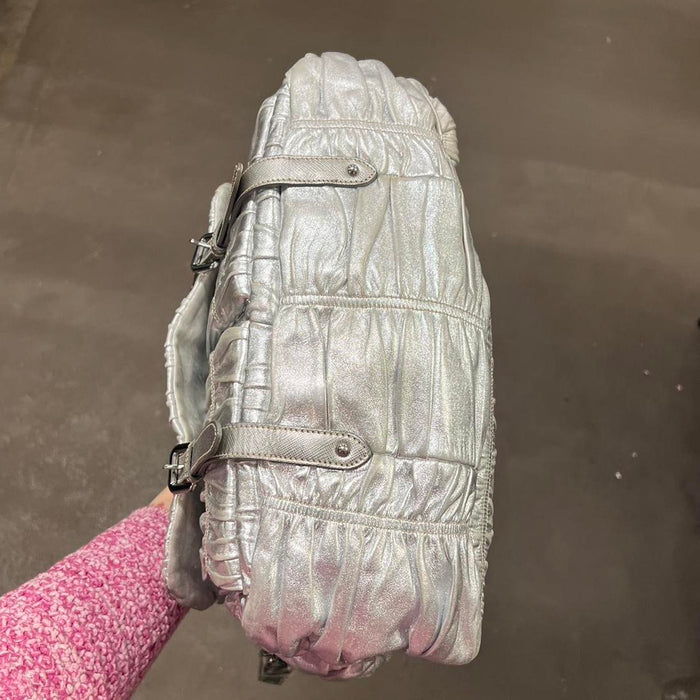 Prada gaufre silver messenger bag