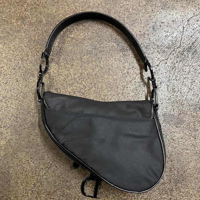 Christian Dior black satin saddle bag