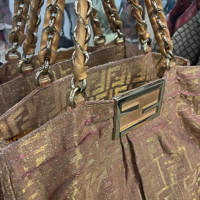 Fendi metallic pink & gold large Mia bag