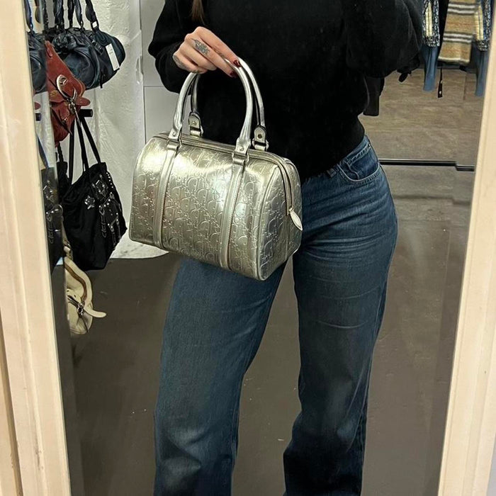 Christian Dior silver monogram Boston bag