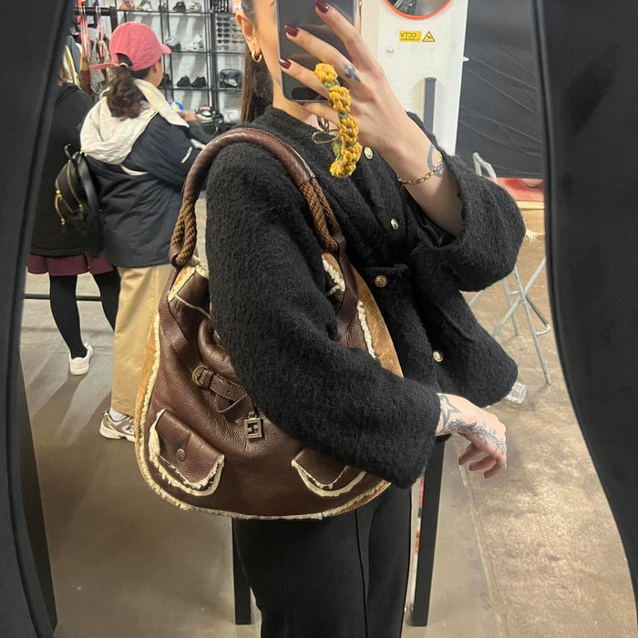 Fendi shearling leather shoulder bag