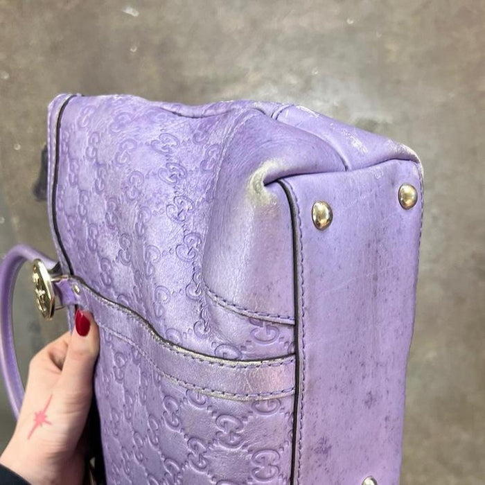 Gucci purple monogram heart tote bag