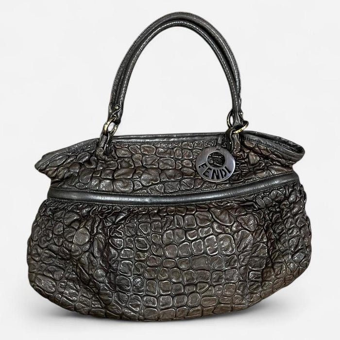 Fendi brown bubble large leather chef tote bag