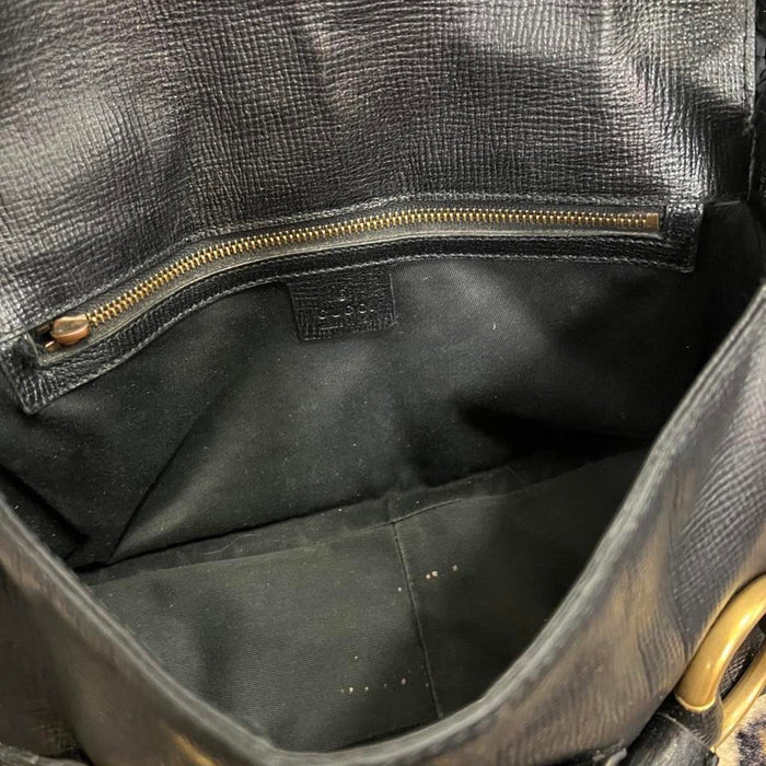 Gucci black leather horsebit shoulder bag